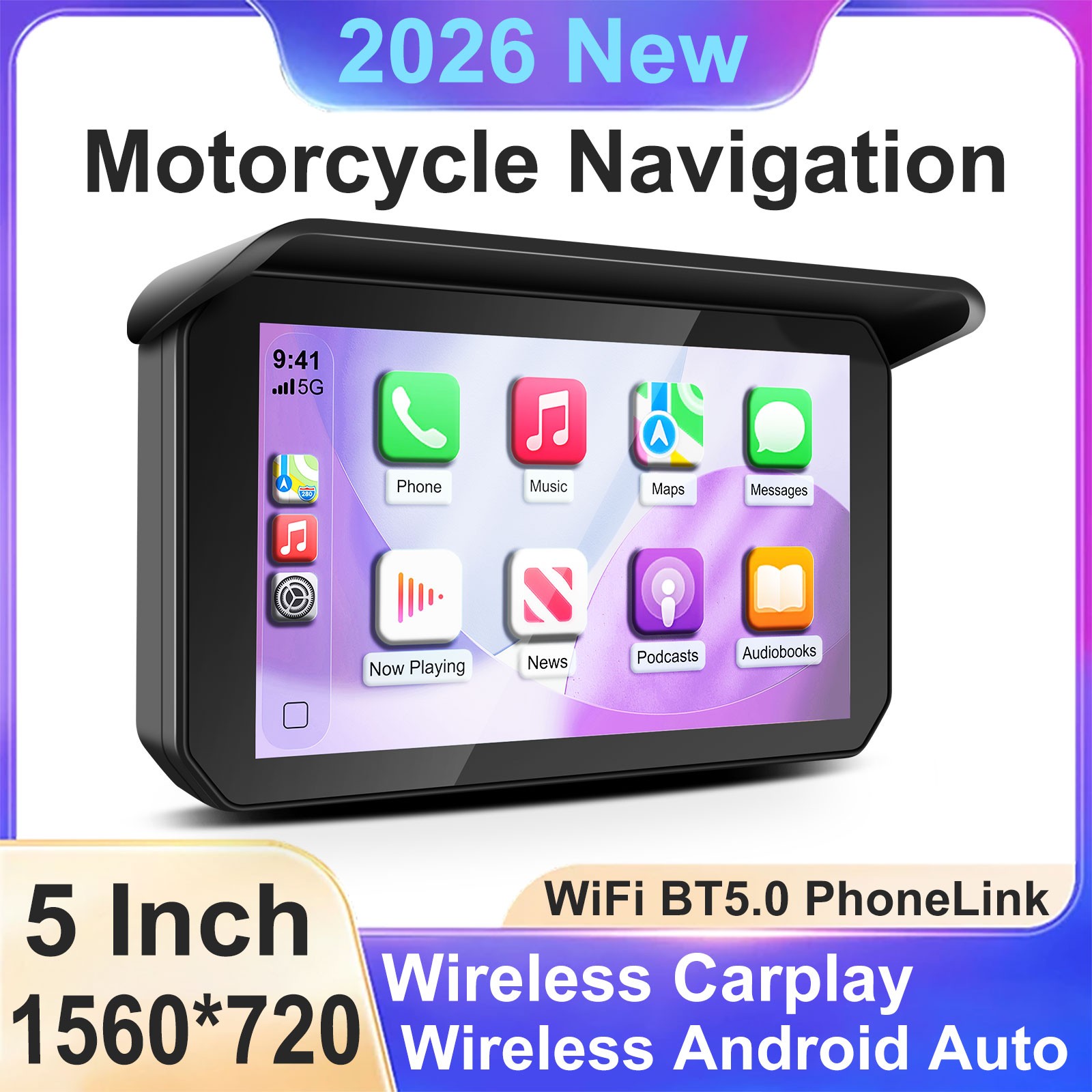 Motorcycle CarPlay GPS Navigation Bright Touch Screen Waterproof Siri Control BT