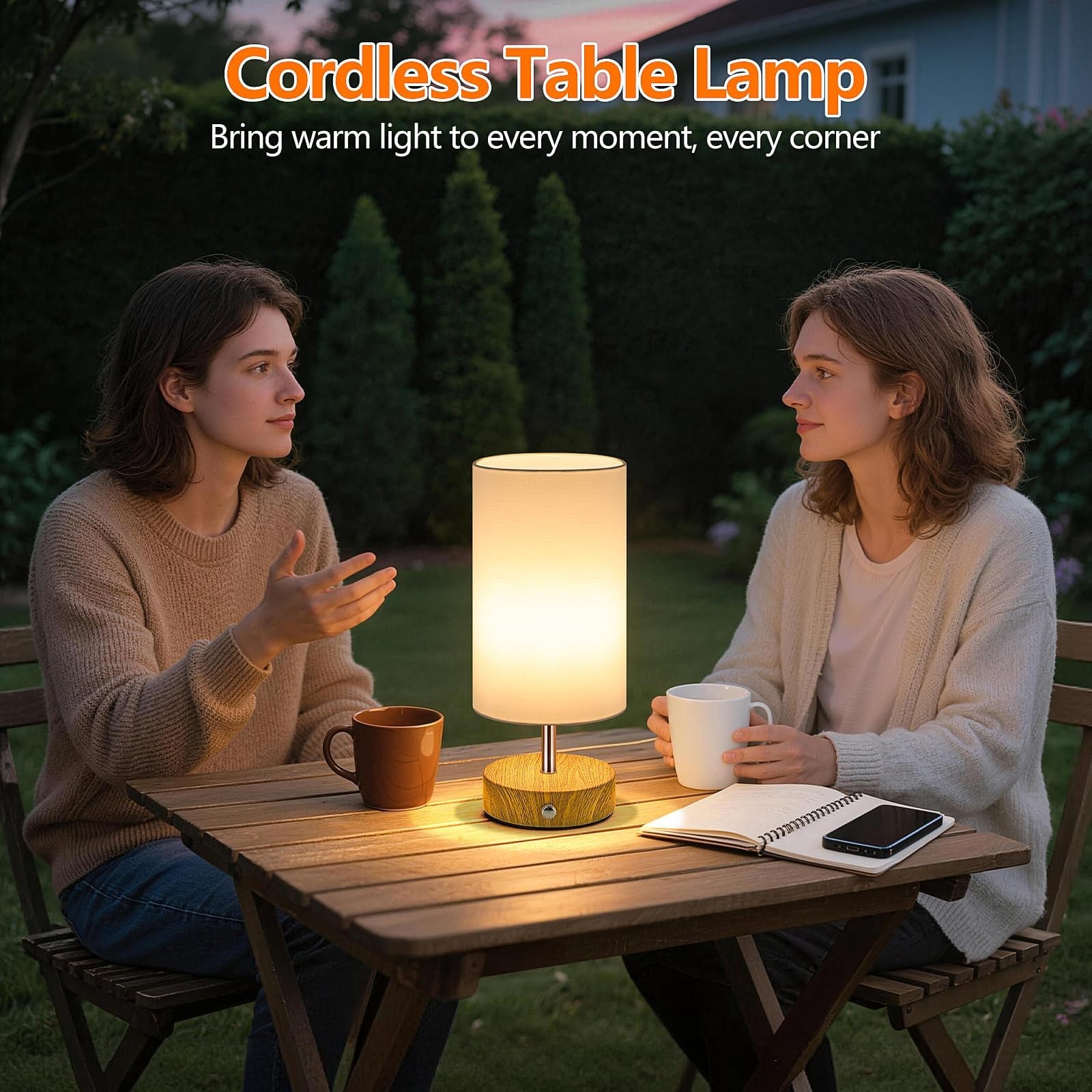 Cordless Table Lamp, Rechargeable 6000mAh Battery Operated Bedside Lamp, Port...