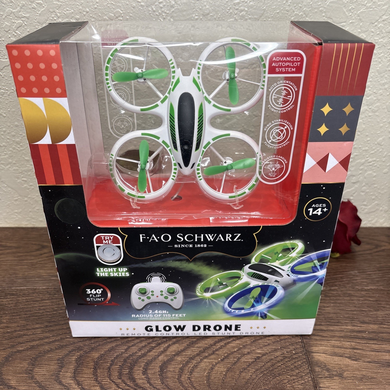 FAO Schwarz Glow Drone Remote Control LED Stunt Drone Advanced Autopilot System