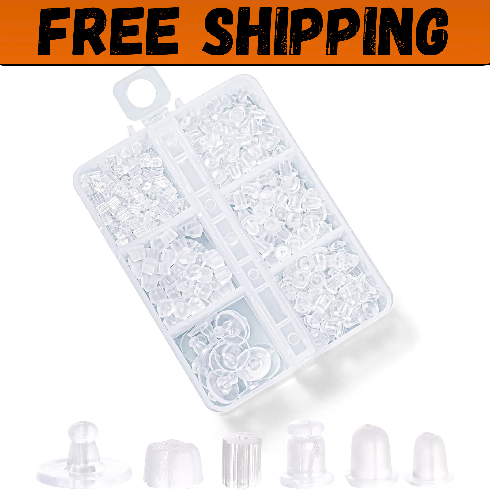 6 Styles Silicone Earring Backs for Studs, 600 Pcs Clear Soft Earring Backings H