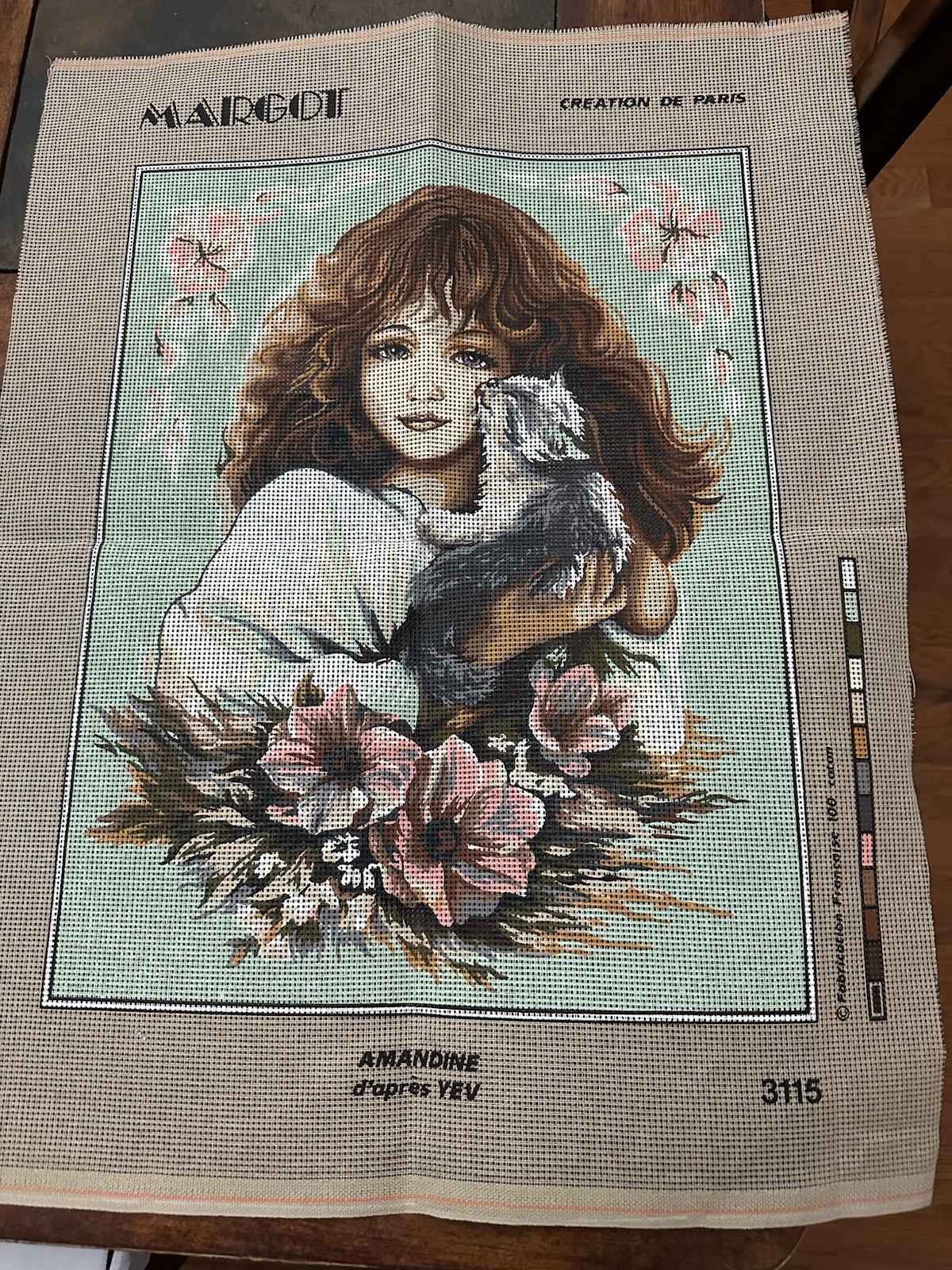 Vintage DMC Margot AMANDINE  Needlepoint Canvas  19.75" x 25.5"  10 hpi penelope
