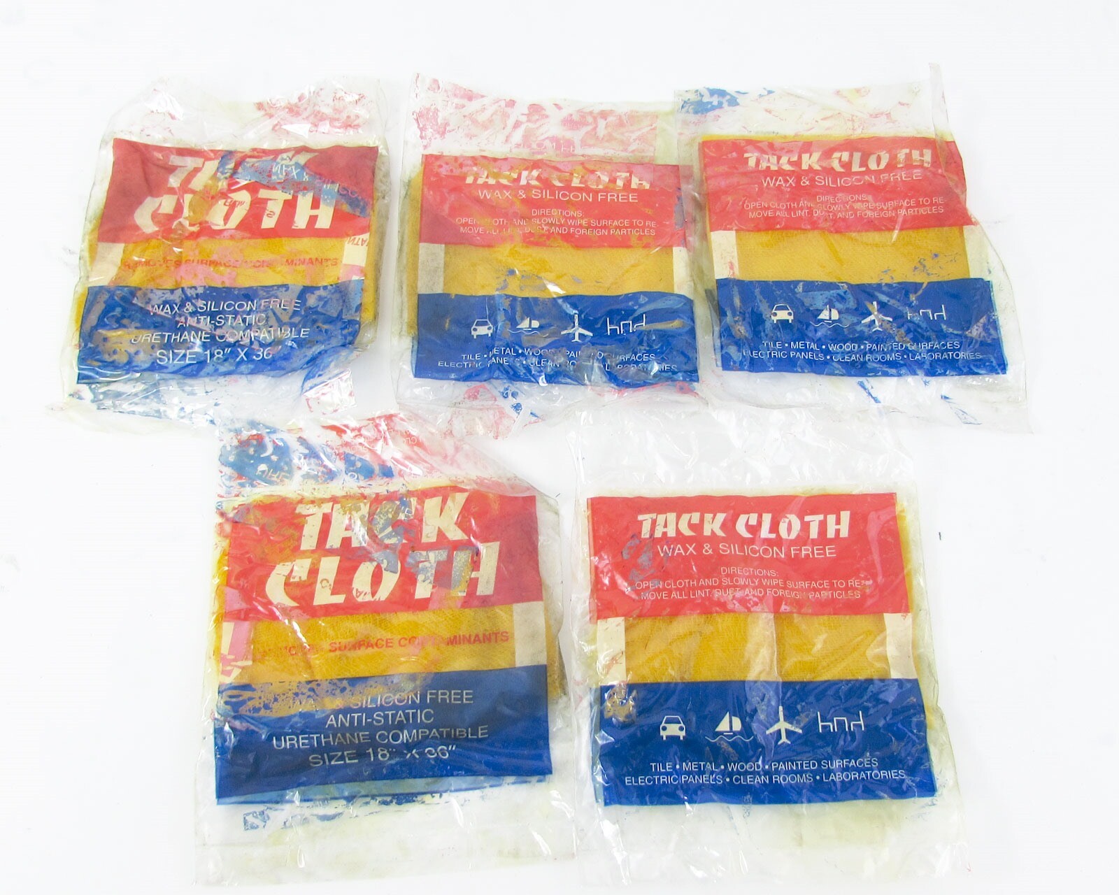 Lot of (5) Galaxy Tack Cloth Wax & Silicon Free Size 18" x 36"