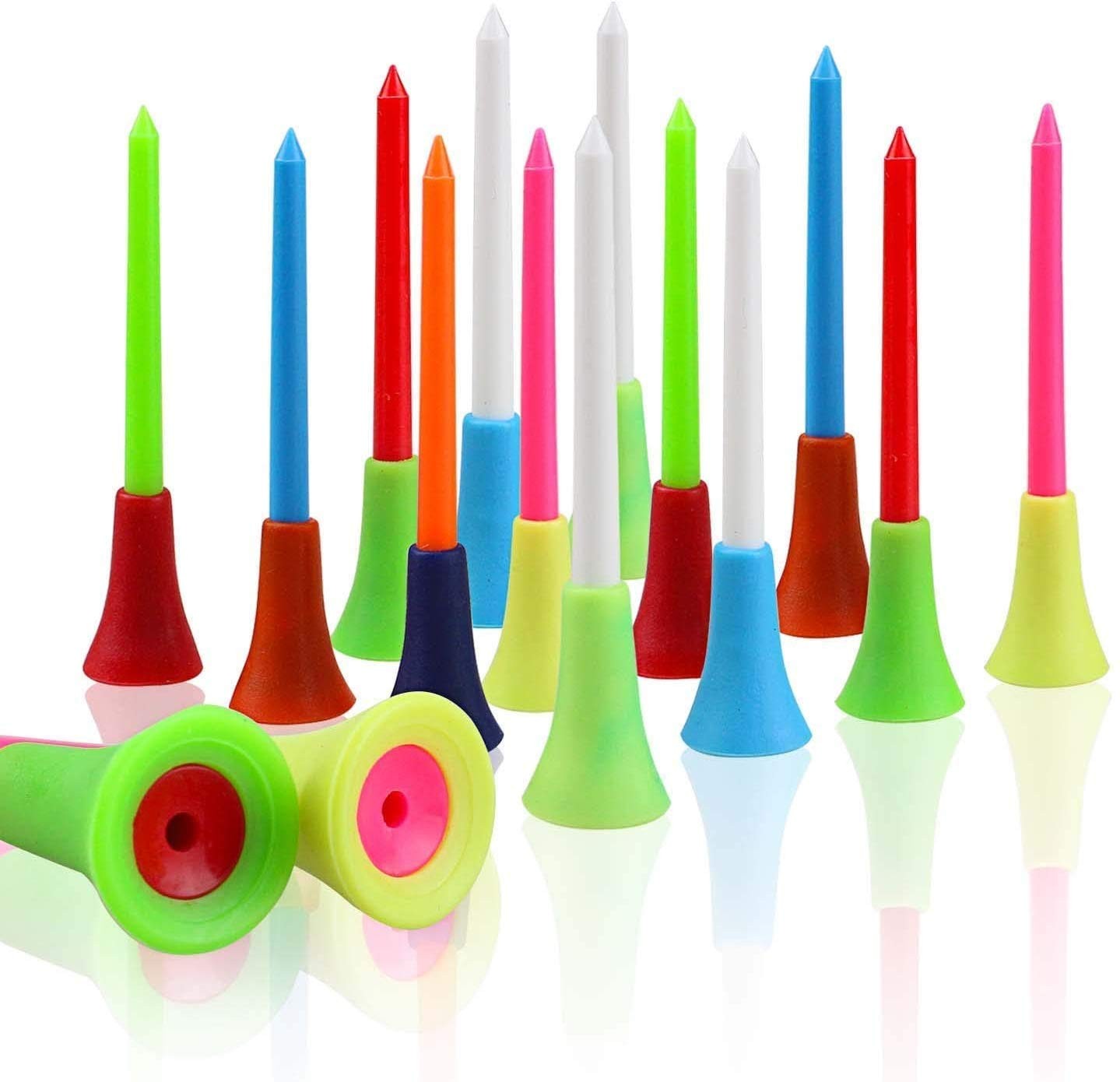 Crestgolf Rubber Cushion Top Plastic Golf Tees Mixed Colors Pack of 50pcs (2-...