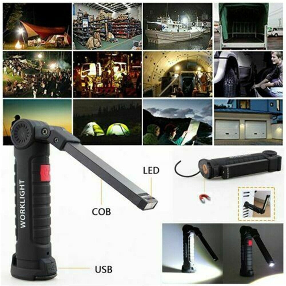2Pack COB LED Work Light Lamp USB Rechargeable Inspect Folding Torch +USB Cable