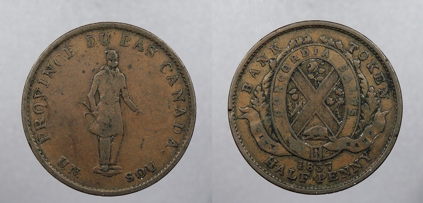 CANADA Lower Canada 1837 Sou Bank Token (1/2 penny) #WC104935