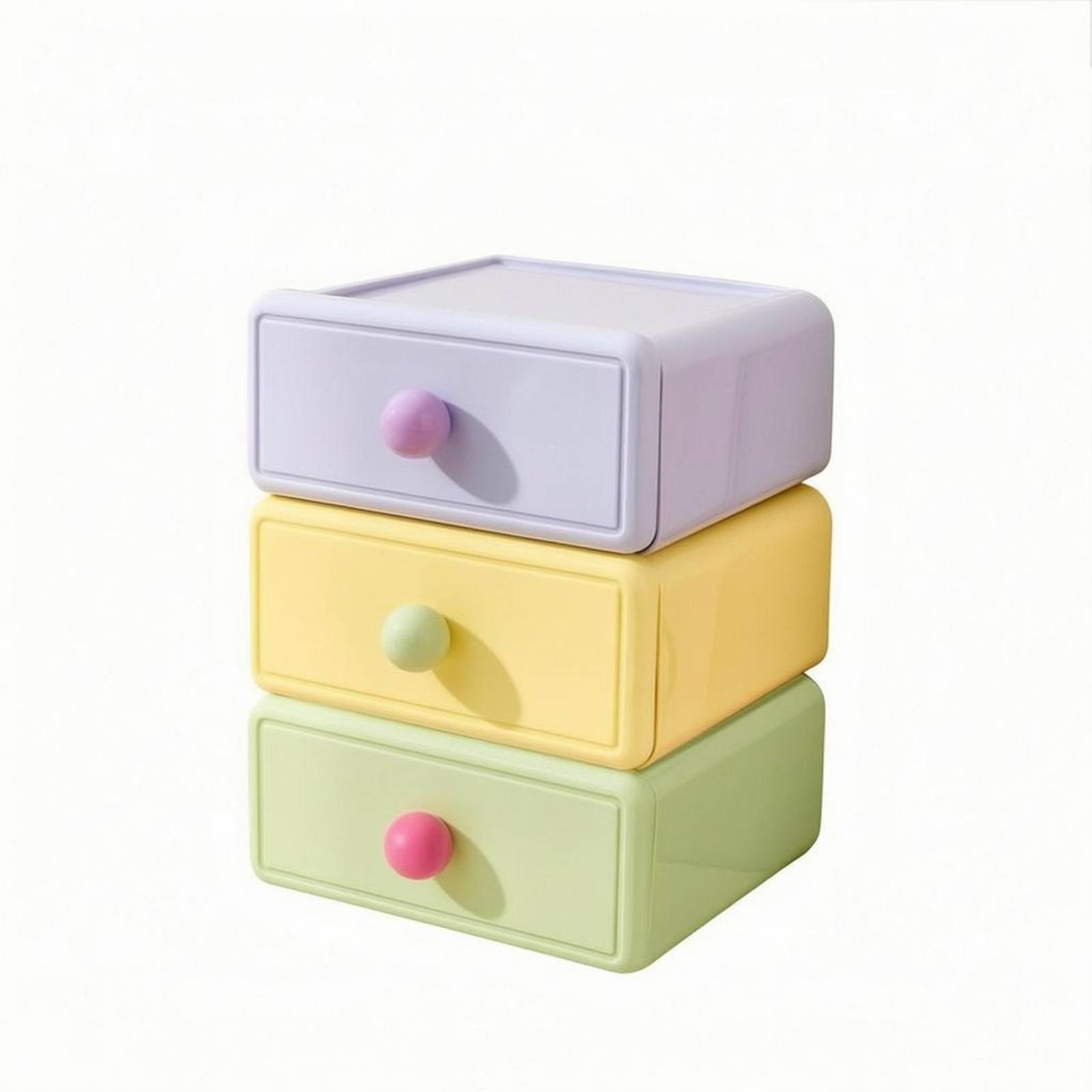 3 Pieces Desktop Drawer Storage Box Round Knob Handle