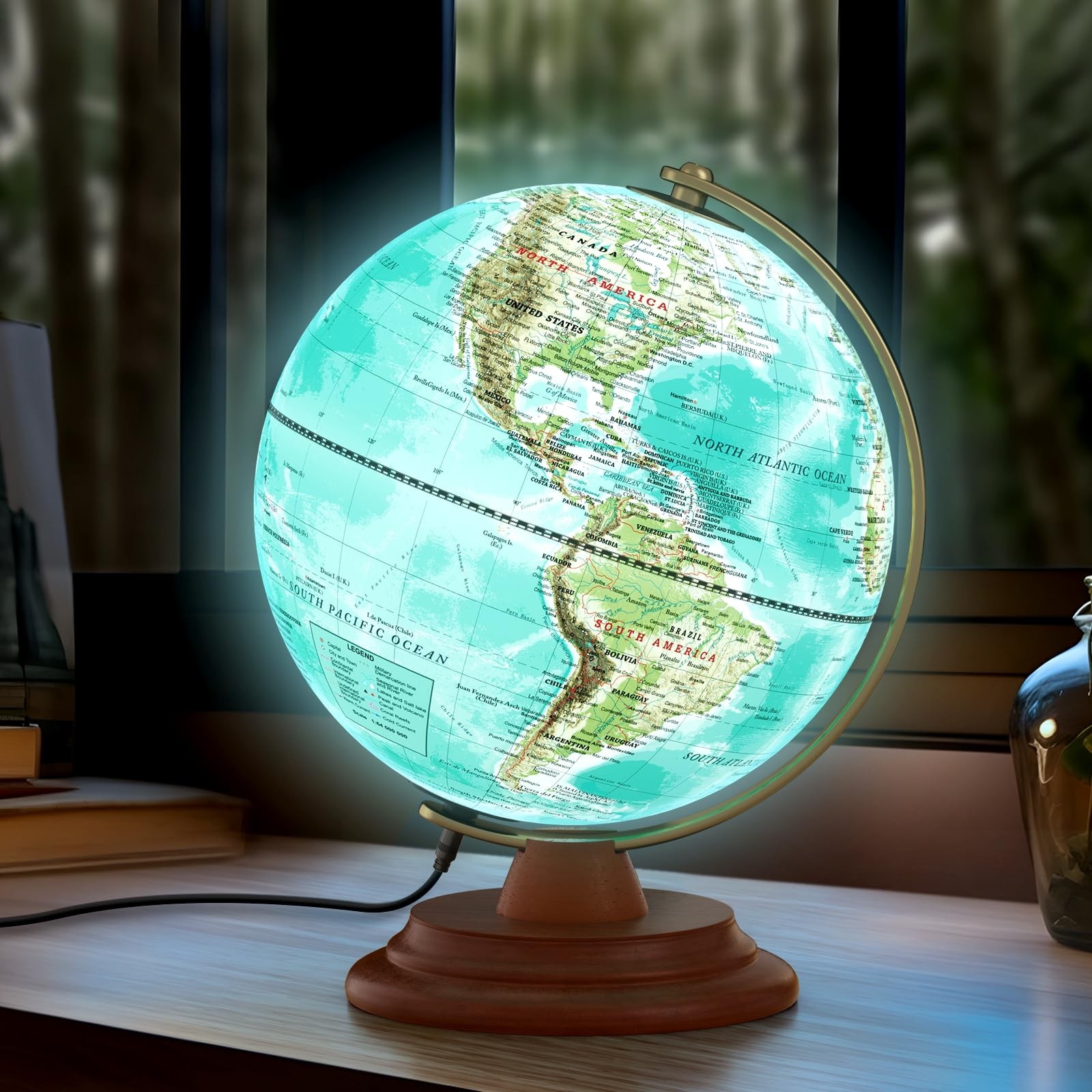 JOWHOL Illuminated Globe of the World with Wooden Stand, 8'' World Globe for ...