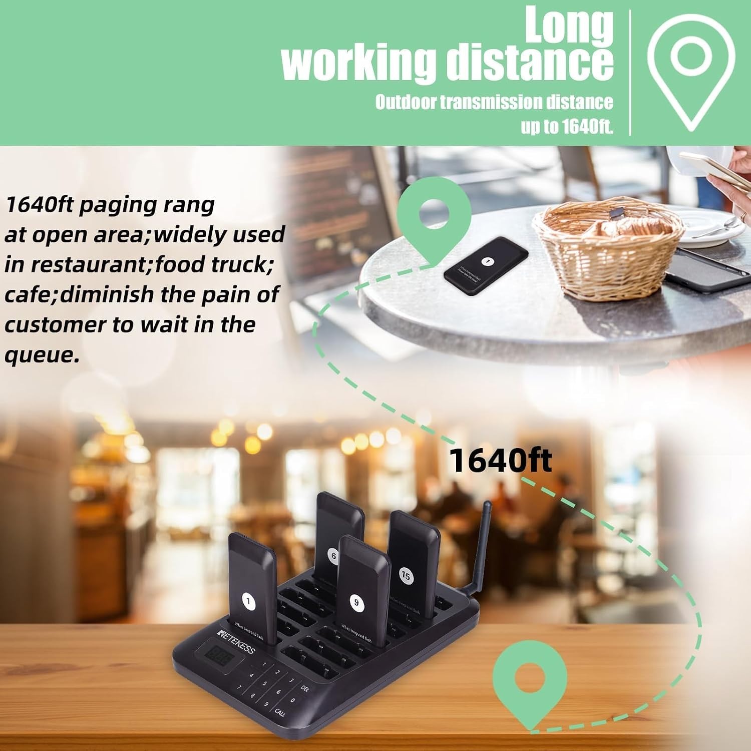 TD157 Restaurant Pager System: 16 Long-Range Pagers with Vibration & Flash