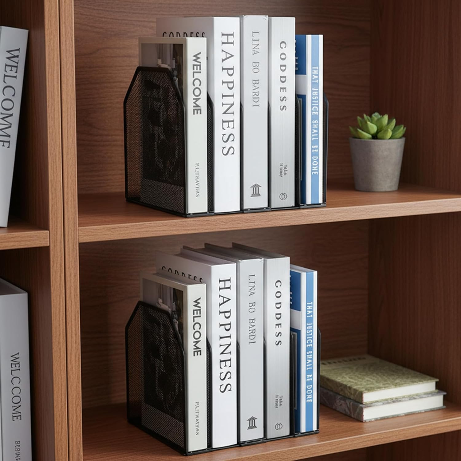 2 Pcs Vertical File Organizer for Desk - Metal Mesh Holder with 5 Compartments,