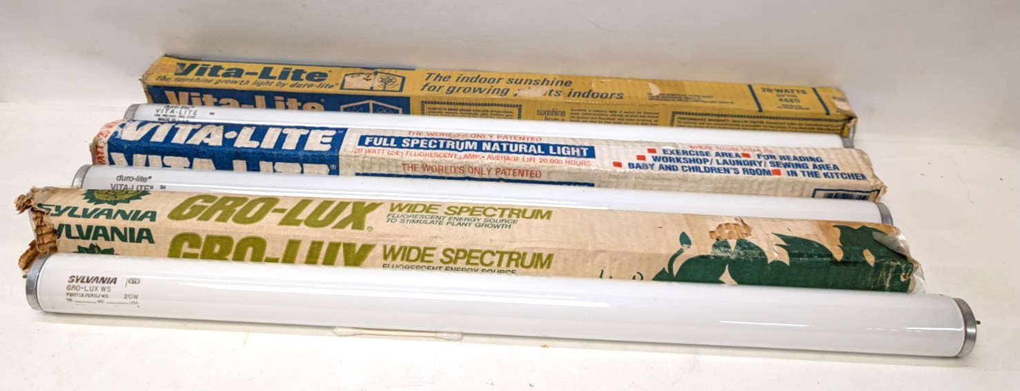 Lot of 3 24" Fluorescent Grow Lights Vita-Lite Gro-Lux Wide & Full Spectrum 20w
