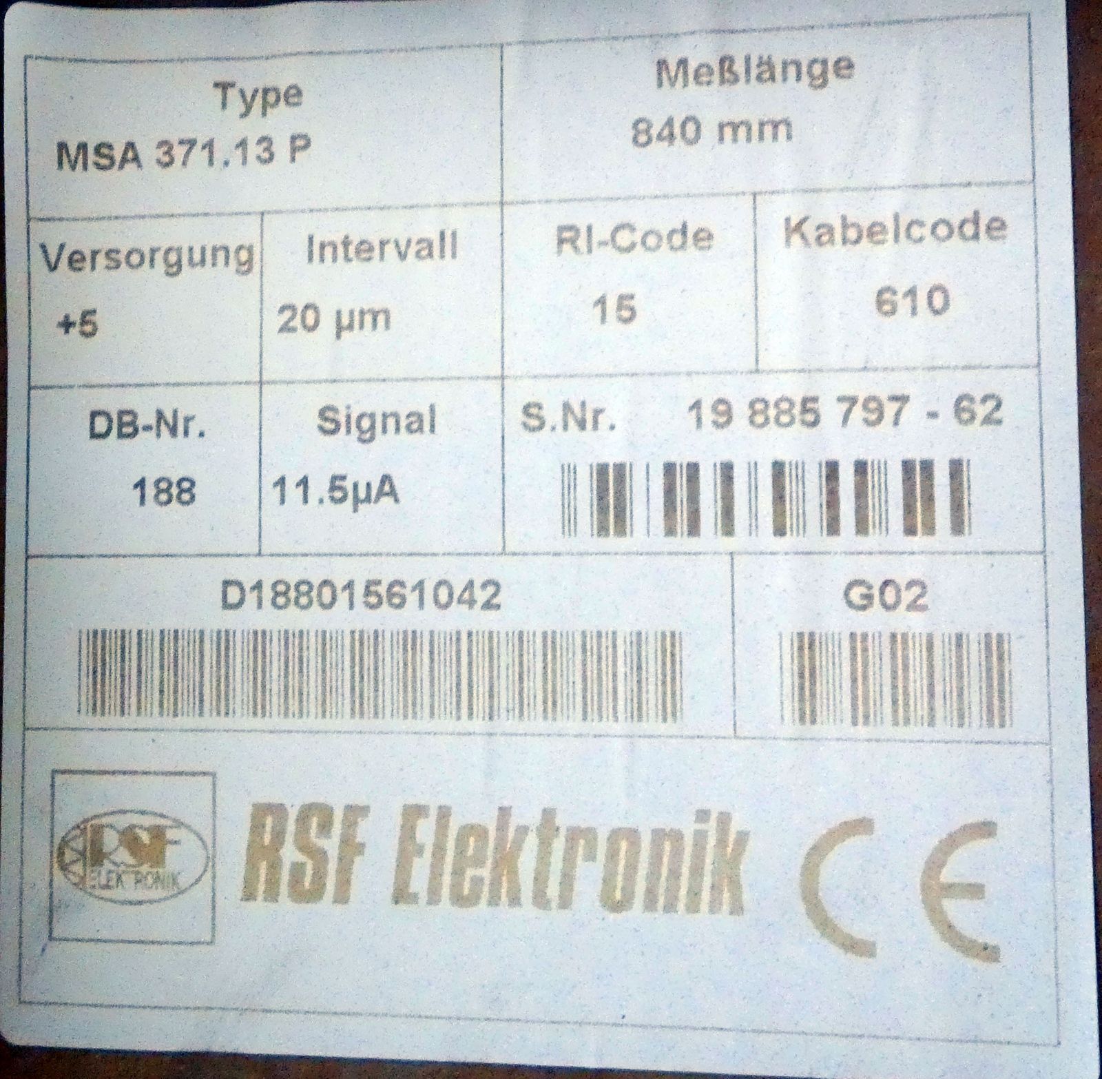 RSF Electronics MSA 371.13 P 840mm Length Gauge -sealed-