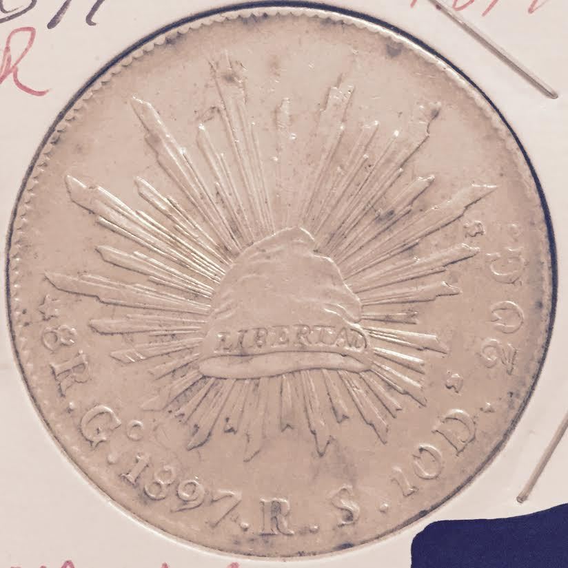 1897  SILVER  MEXICO  8 REALES  GUANAJUATO  CAP & RAYS