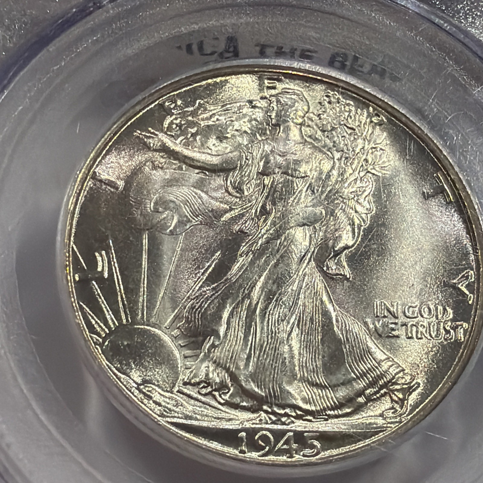 1945 D Walking Liberty Half Dollar PCGS MS66 AWESOME LIGHT RIM TONING 1221-45