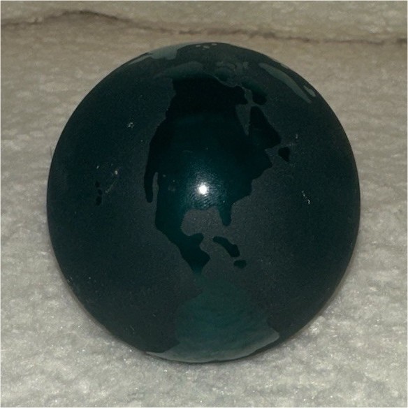 Green Frosted  Glass Globe Paperweight Decorative Map Design