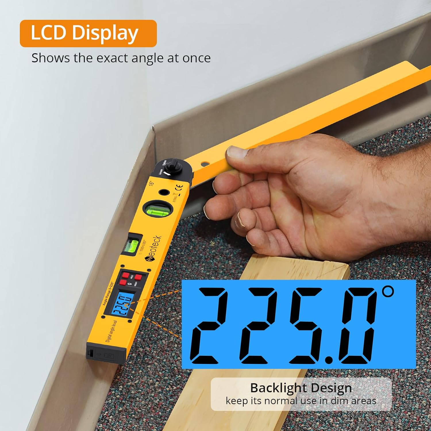 225° 16 Inch Digital Angle Finder Aluminum Protractor with LCD Backlight Digital