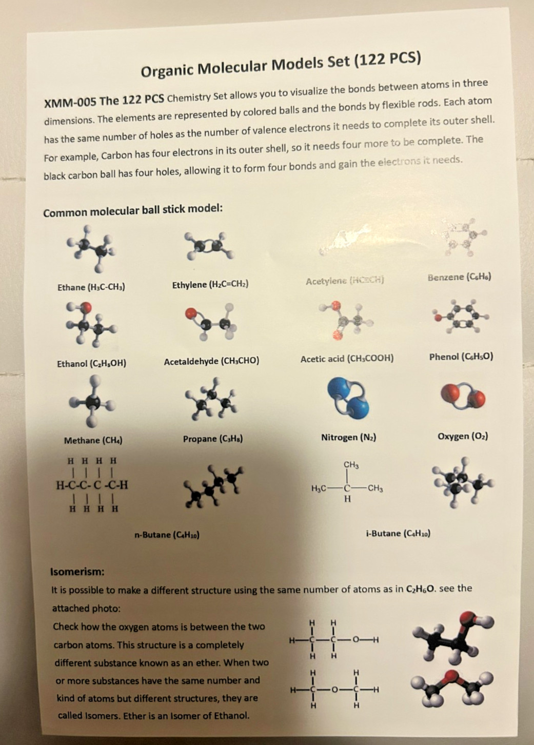 Molecular Modeling Kit-122 pieces-Glucose, etc.-NIB w/instructions