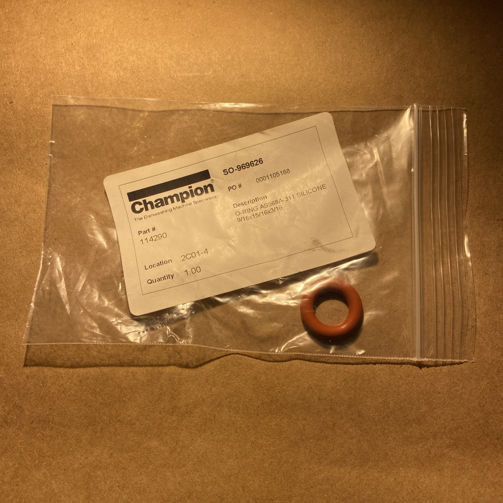 114290 Champion - Moyer Diebel O-Ring As568A-311 Silicone 9/16X15/16X3/16 OEM