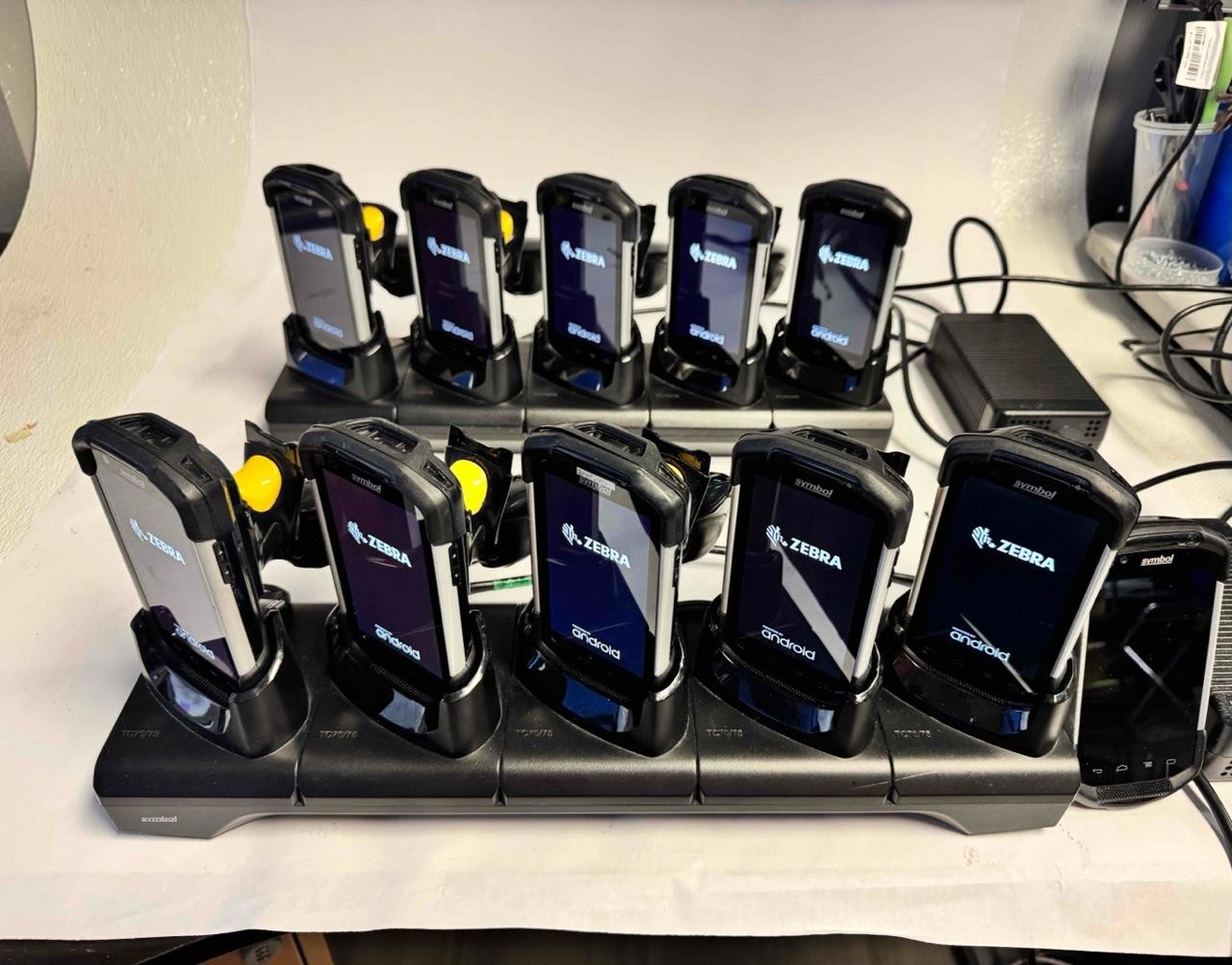 Lot of 11 Symbol TC700H Scanners w Handles, 2 Chargers and 2 Power Supplies
