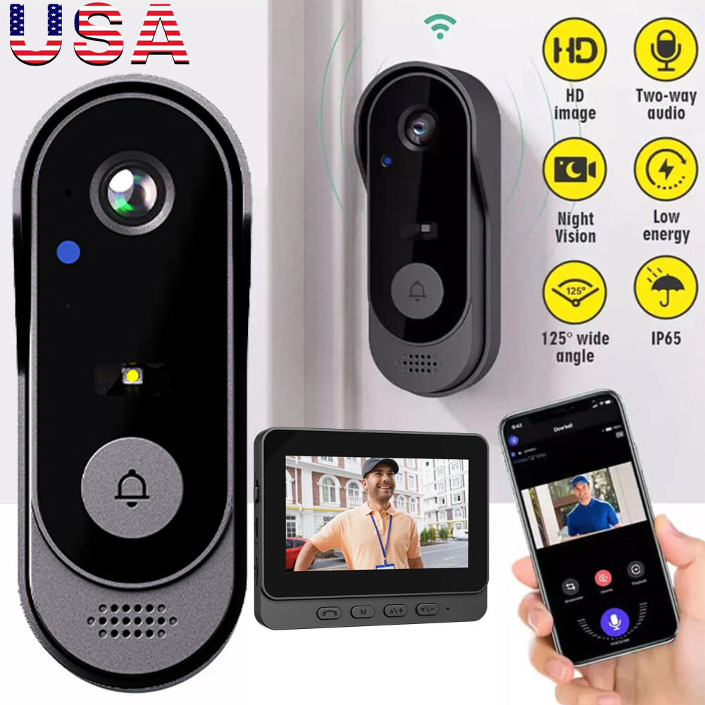 Wireless Video Doorbell Camera 4.3'' Night Vision Video Recording Doorbell Cam