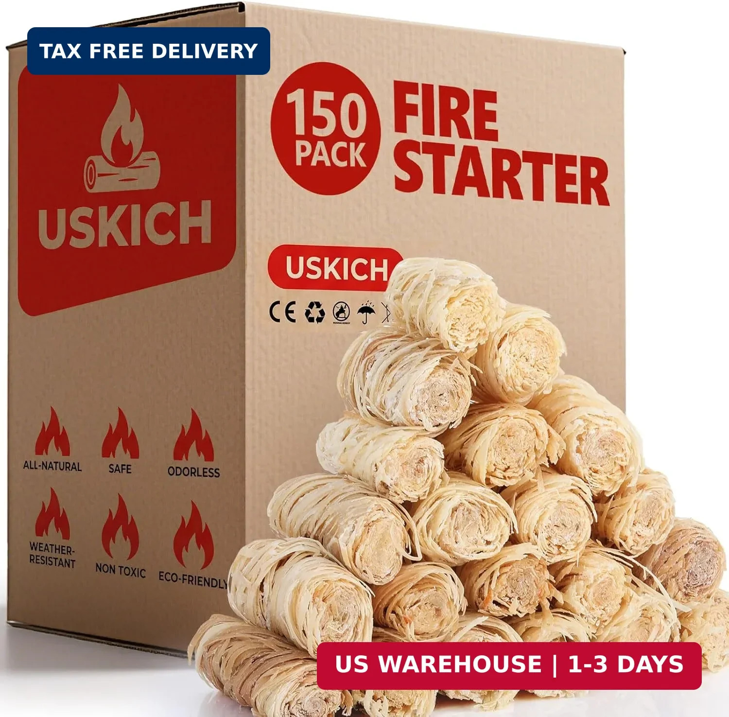 USKICH 150Pcs Fire Starter,Fire Starters for Campfires,Fireplace, Pellet Stove &
