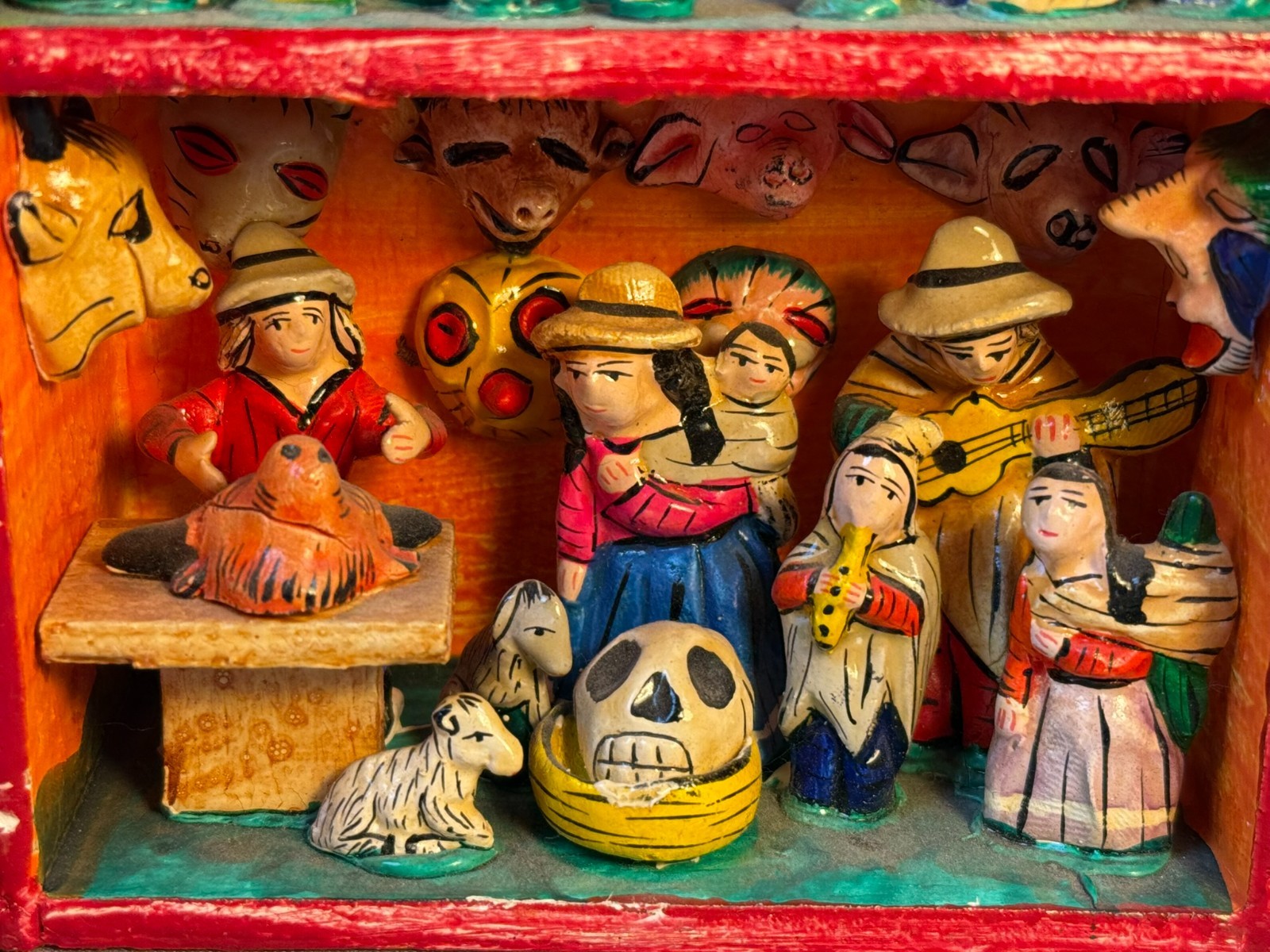 Peruvian Retablo Nativity Scene Hand Painted Folk Art Shrine