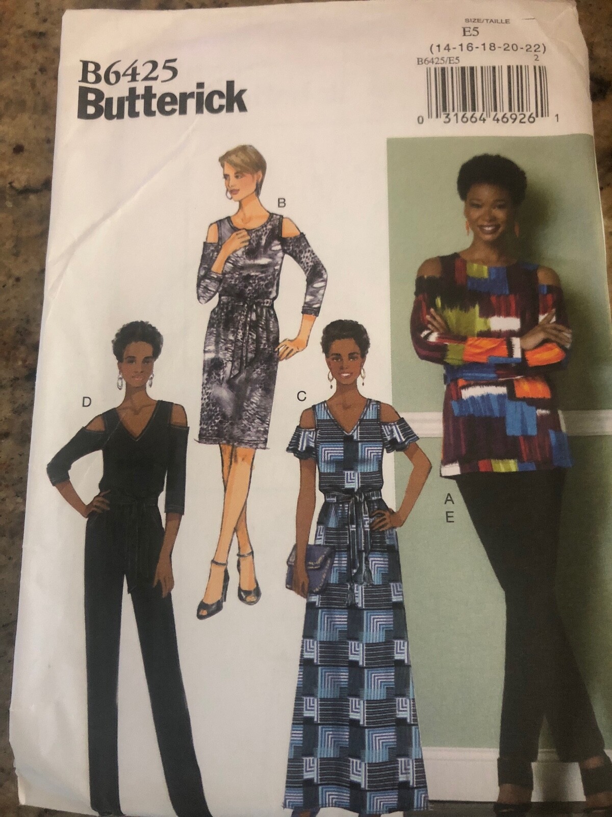 🌹BUTTERICK #B6425-LADIES COLD SHOULDER JUMPSUIT-DRESS-TOP-PANT PATTERN 14-22 FF