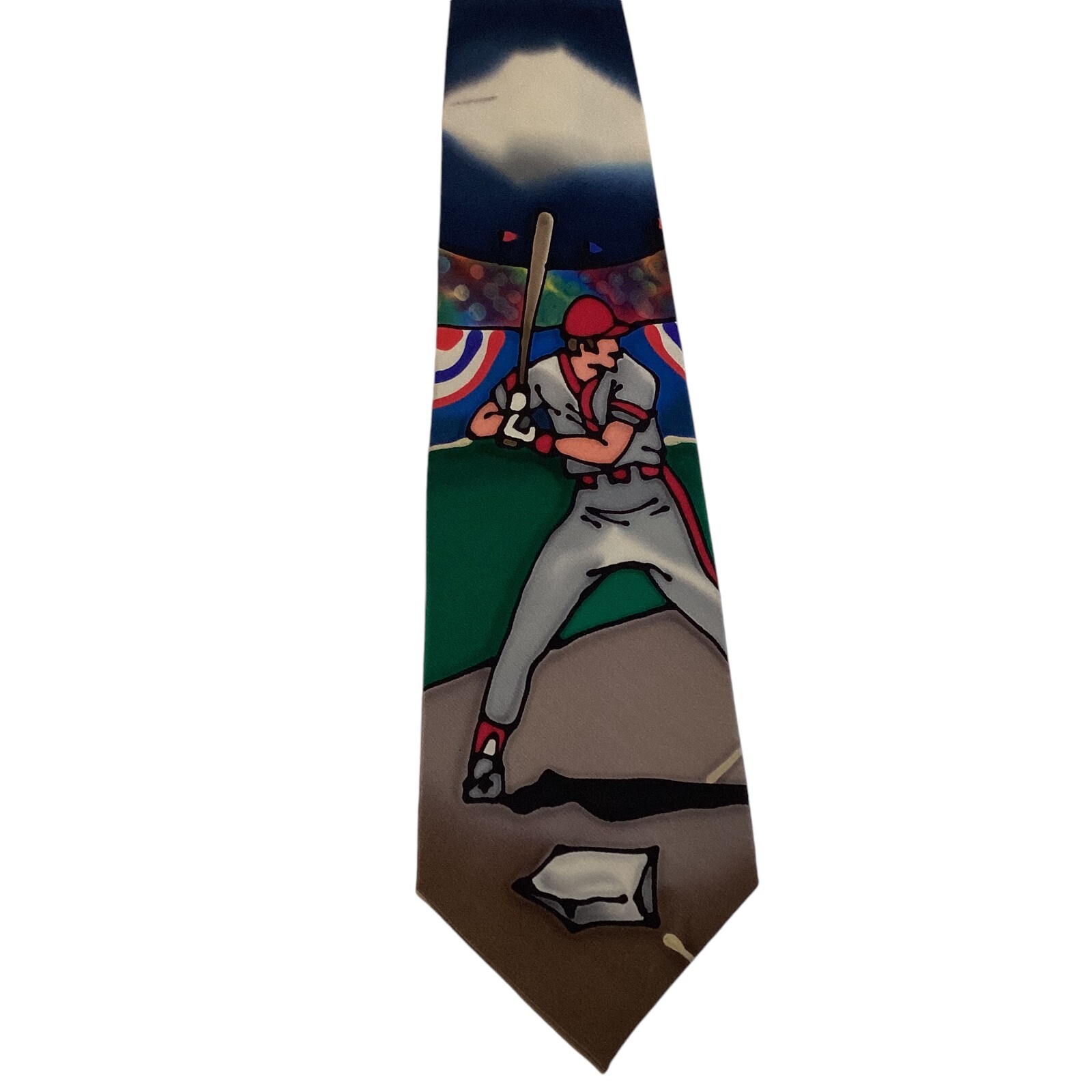 ROBERT DASKAL Silk Necktie USA Designer Hand Painted BASEBALL Multi-Color NWT