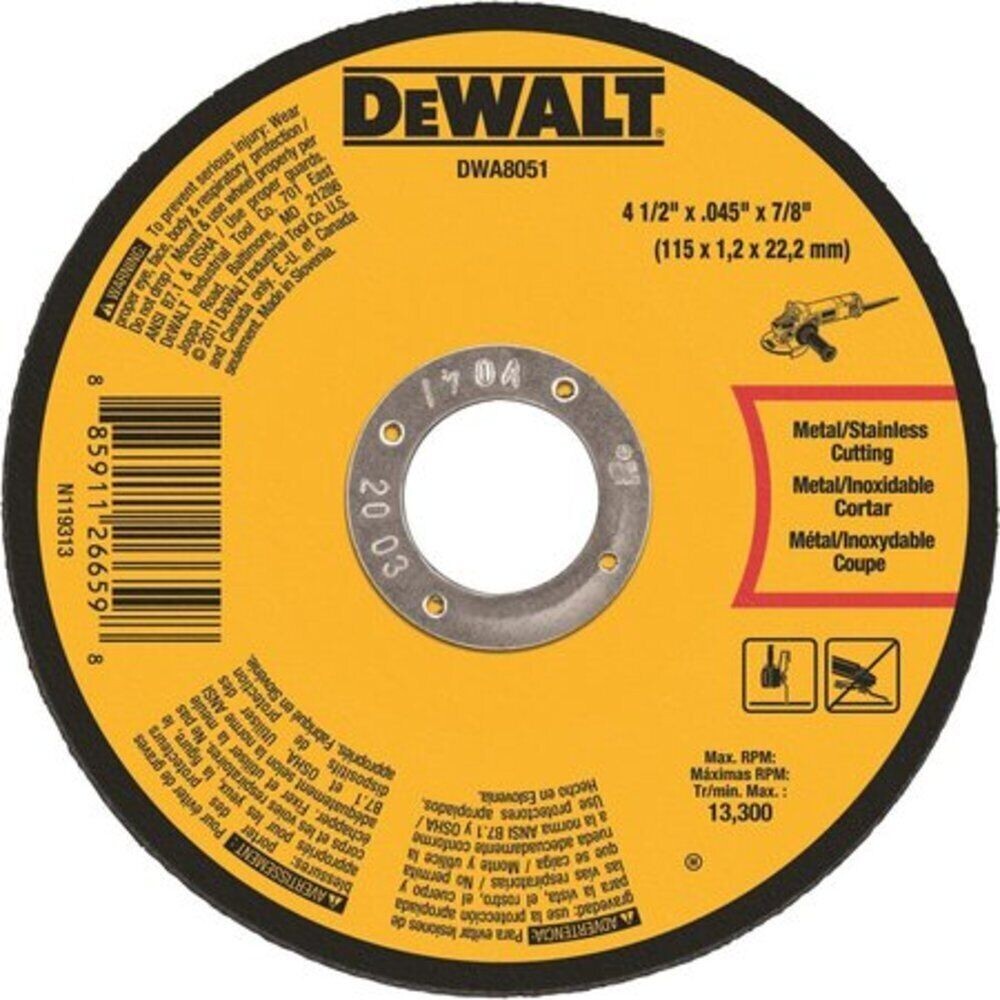 Dewalt 4-1/2'' X .045'' X 7/8'' Metal Cut-Off Wheel-10 Pack