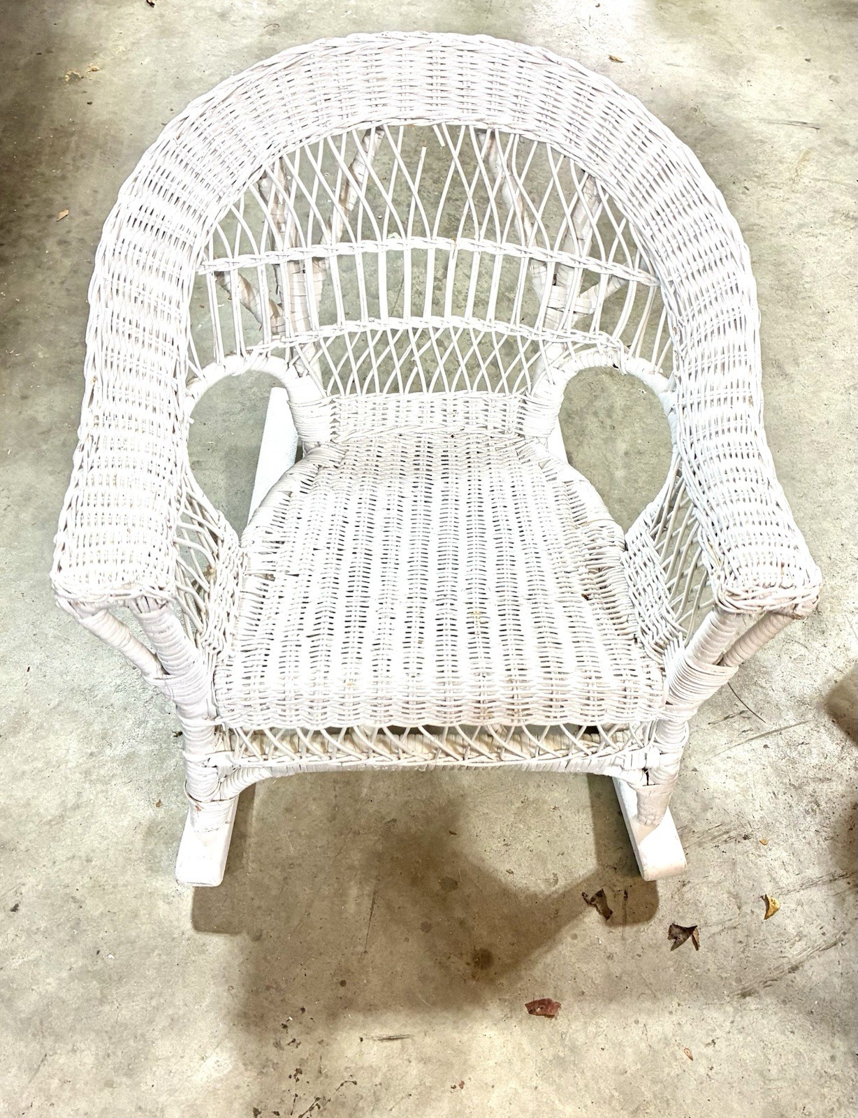 Antique White Wicker Rocking Chair Child's Size Chair  22 " x 20” Read