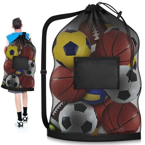 Extra Large Soccer Ball Bag, 40" x 30" Drawstring Mesh Ball Bag with Pocket, 1