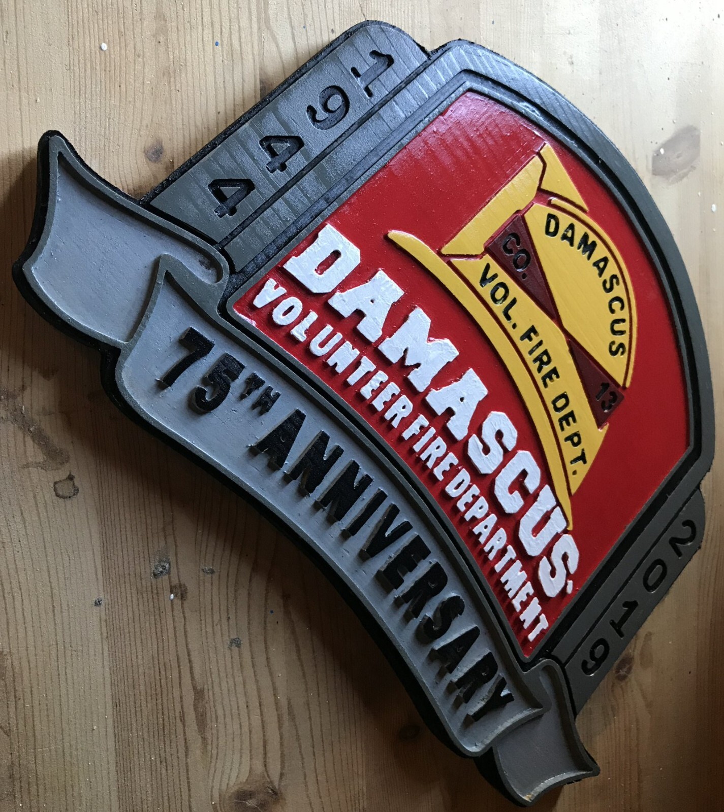Fire Department Damascus 3D routed carved wood patch plaque sign Custom