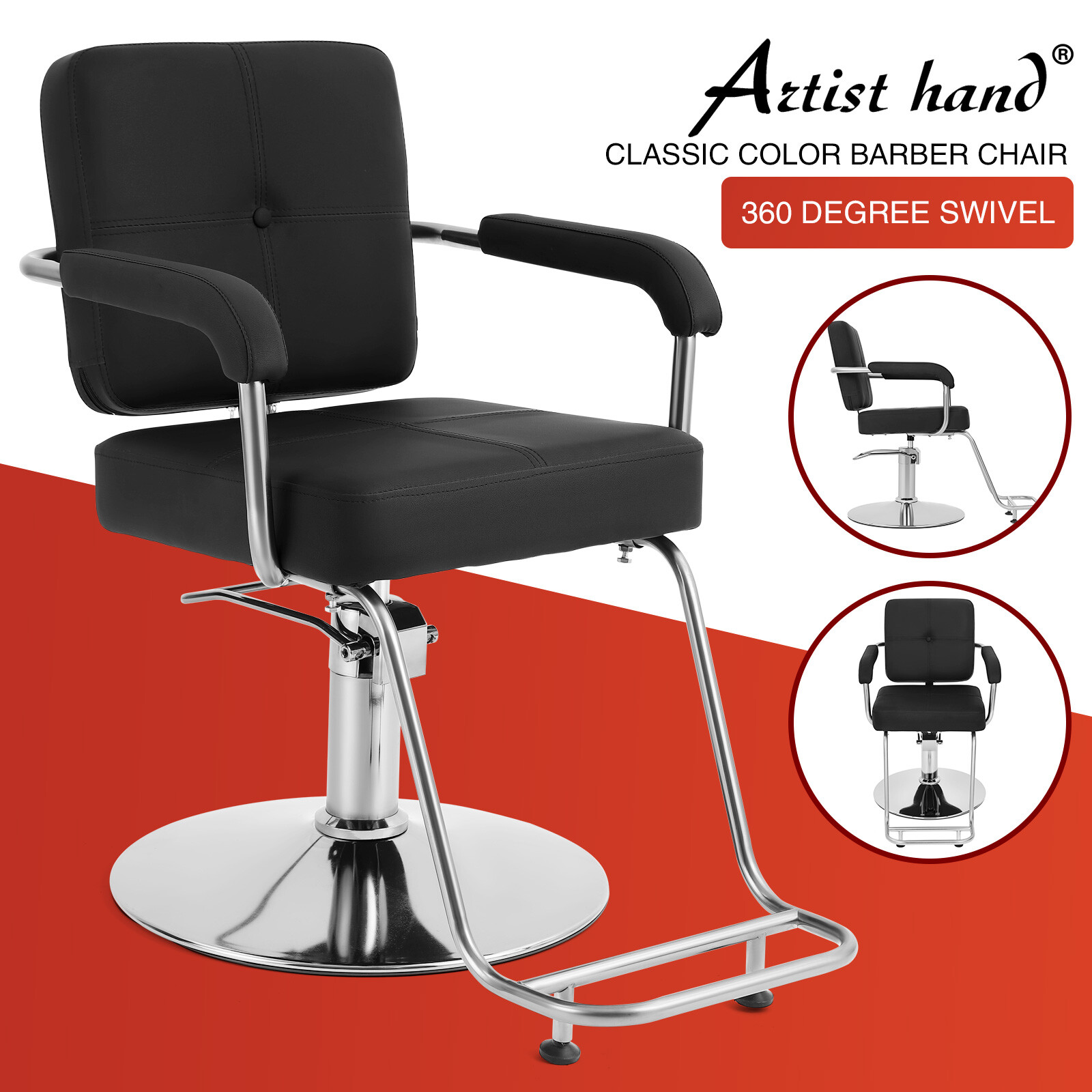 360° Black Heavy Duty Hydraulic Barber Chair Salon Beauty Stylist