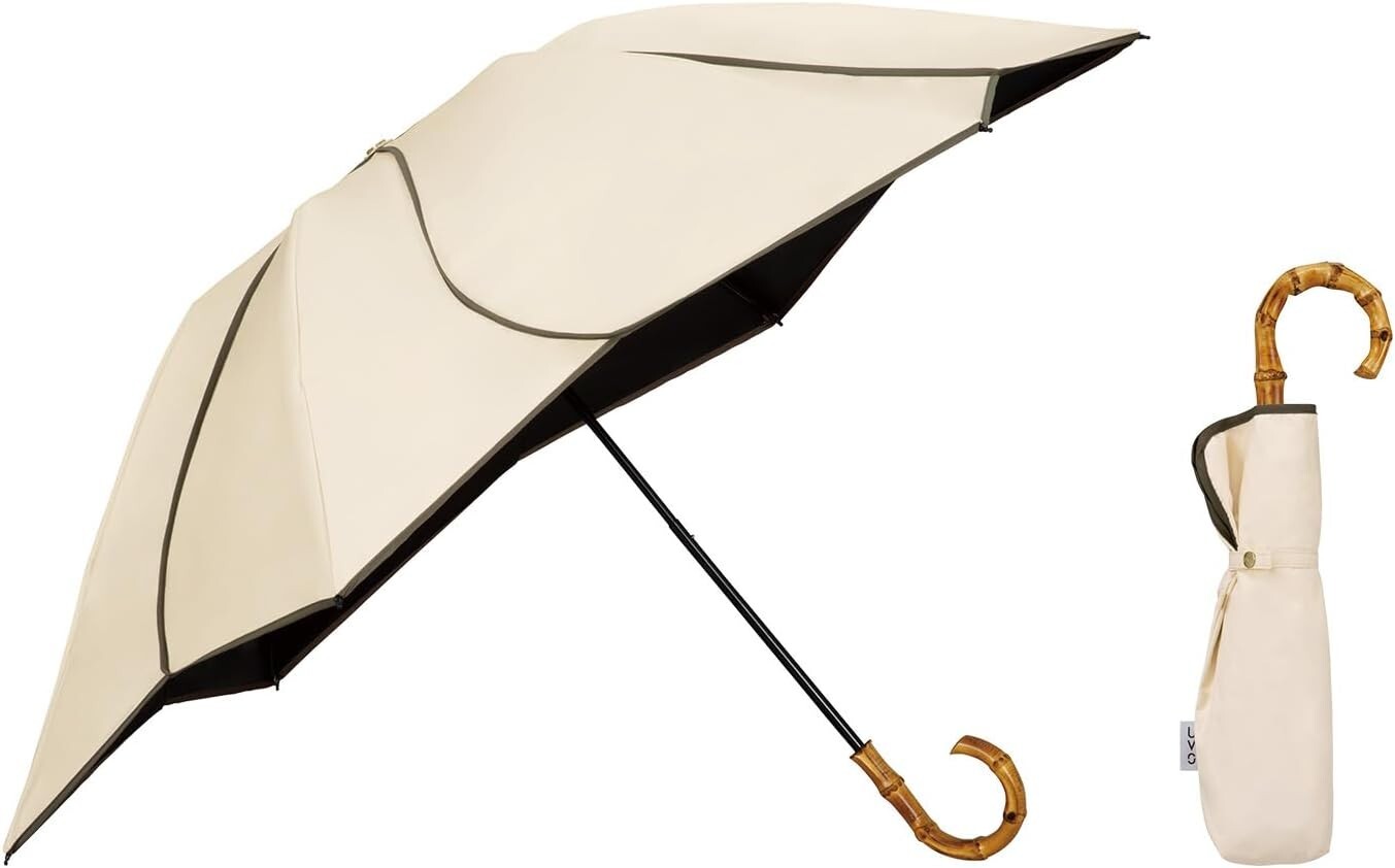 Wpc. UVO Folding Umbrella Floral Beige UV Cut 100% Heat Block Japan New