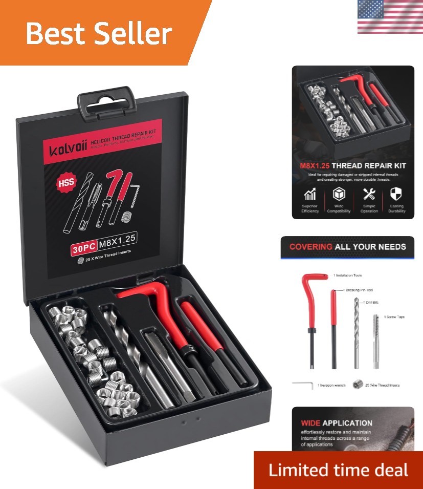 M8×1.25 Helicoil Kit - Complete Thread Repair Tool for Professionals & DIYers