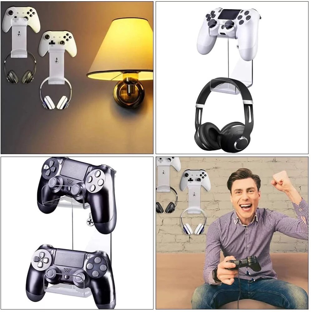 Game Controller + Headset Hanger Stand | Acrylic Wall Mount PC Xbox PS5 Switch