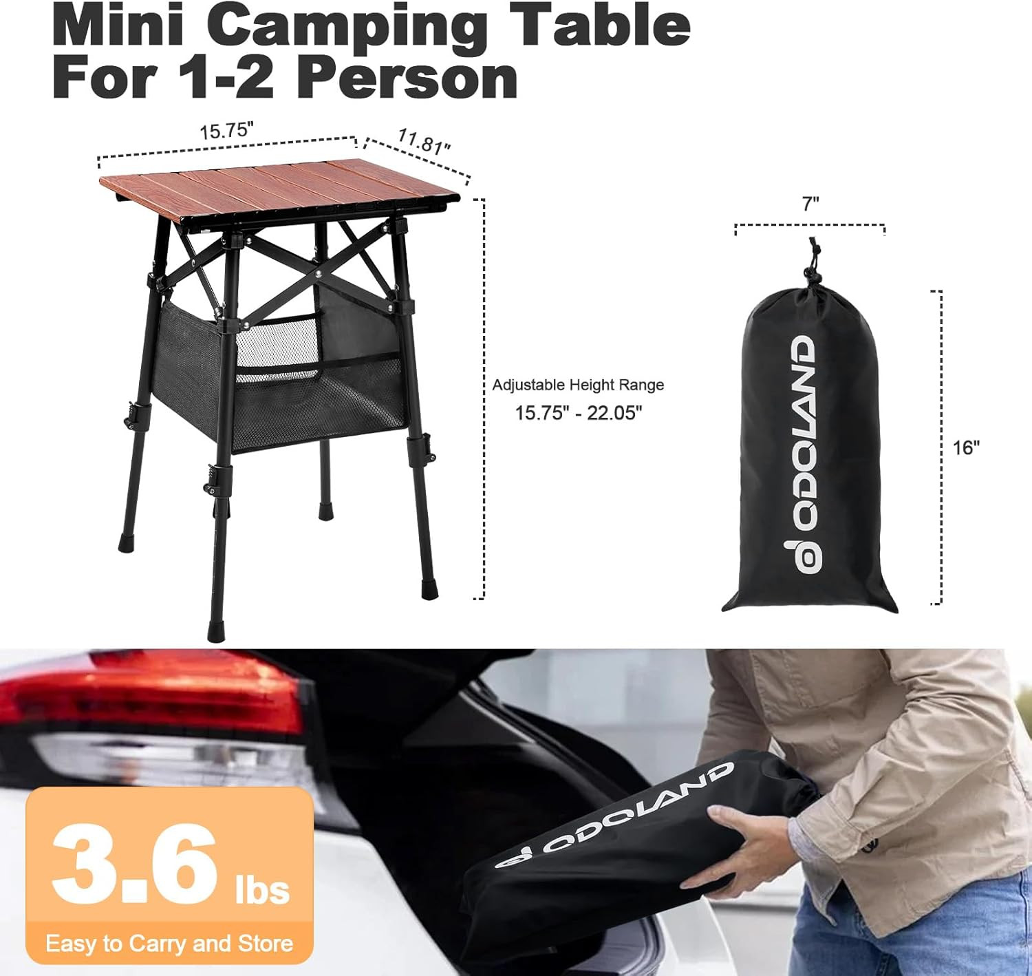 Portable Camping Table, 15.8"L X 11.8"W Folding Table with Adjustable Height 15.