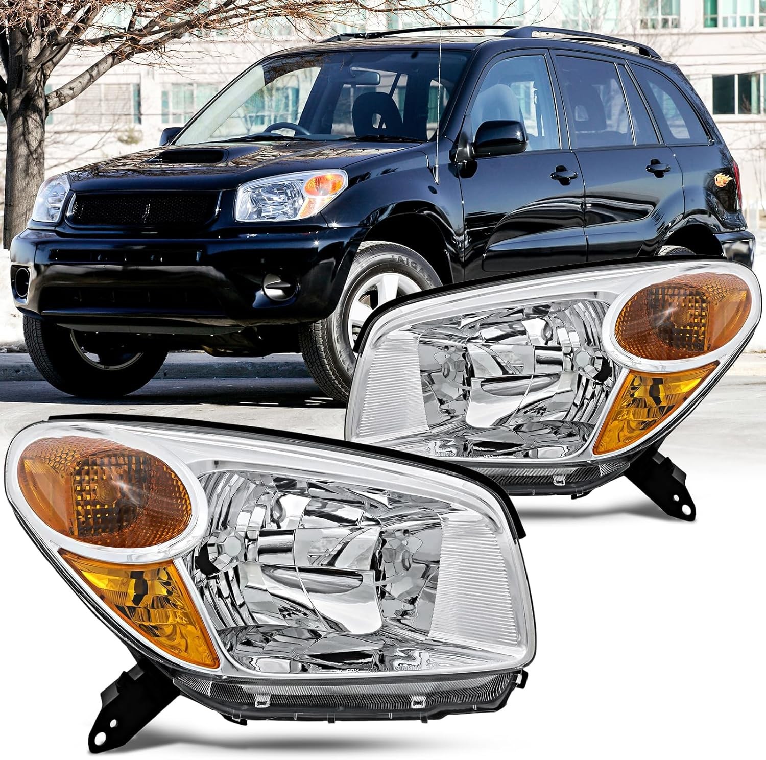 Chrome Headlights for Toyota RAV4 2004 Pair