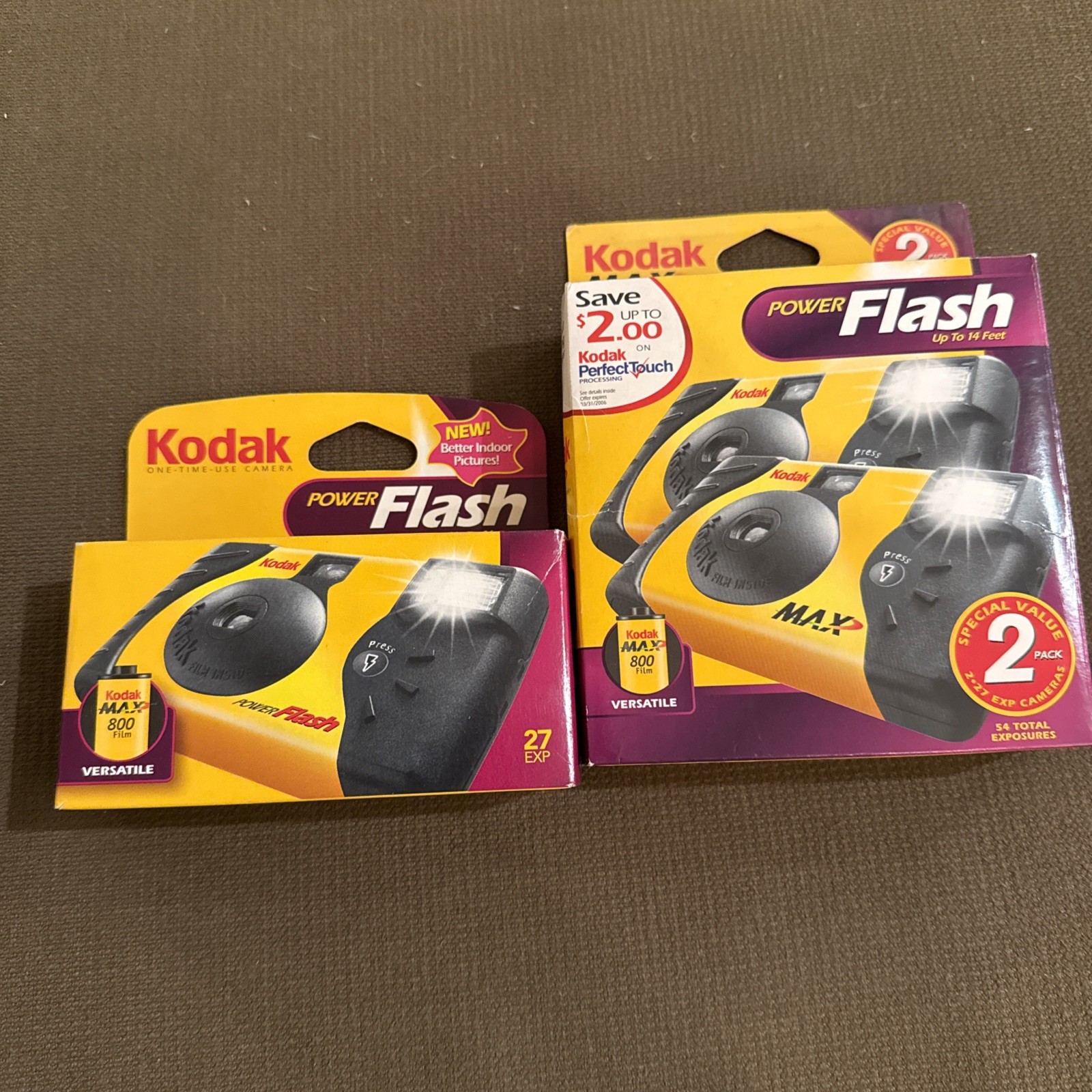 Lot 2 Kodak Power Flash- Single Use Disposable Cameras - 27- EXP  2006 Brand New