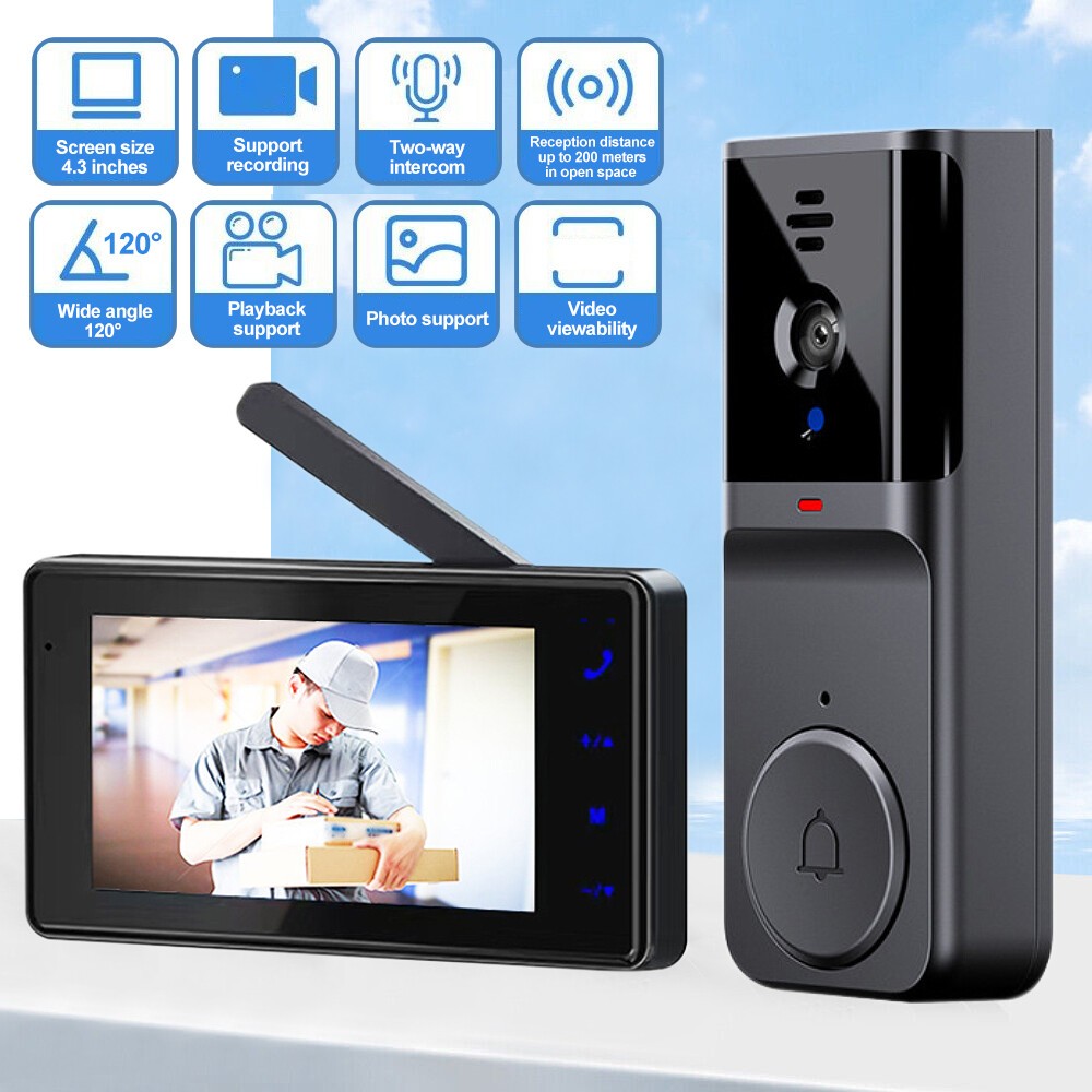 NEW 4.3 Inch Wireless Video Doorbell With Duplex Intercom And Touch Screen