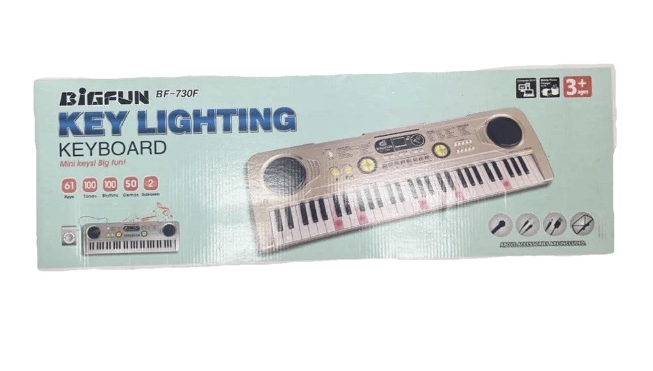 BigFun - Key Lighting Piano Keyboard - 61 Keys - 100 Tones & 100 Rhymes Gold