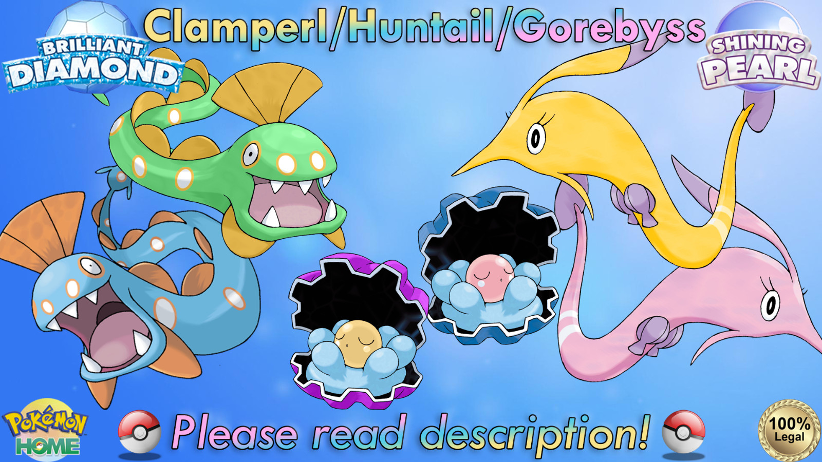 💎Shiny/Non-shiny Clamperl/Huntail/Gorebyss 6IV💎Pokémon BD/SP (💯Legal)