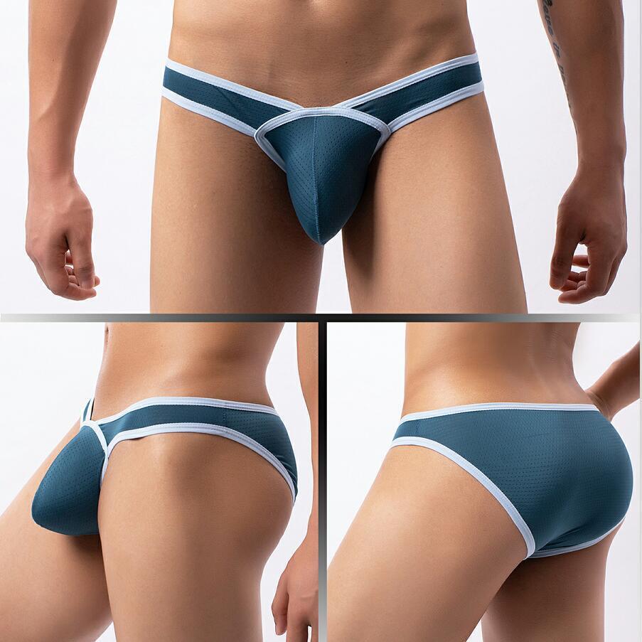Men's Low Waist Underwear Briefs U Convex Pouch Sexy Mesh Breathable Panties