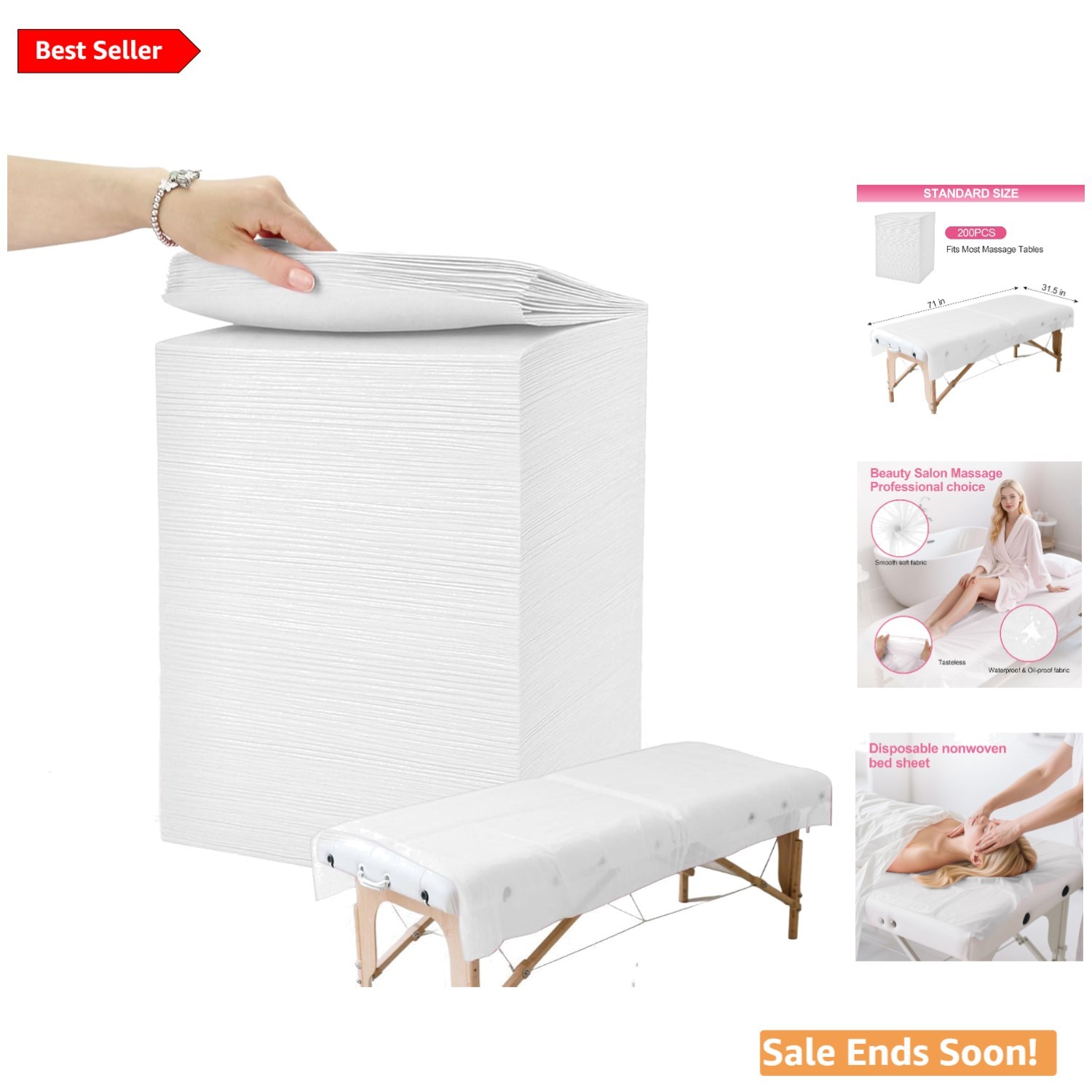 Breathable White Disposable Massage Sheets - 200 Pcs 31" x 71" for Spas & Salons