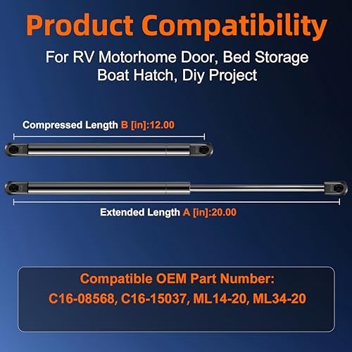 Qty (2) C16-08568 Gsni-5300-20 Gas Strut Spring -- SX200p-20 RV 20in 20lb/89N