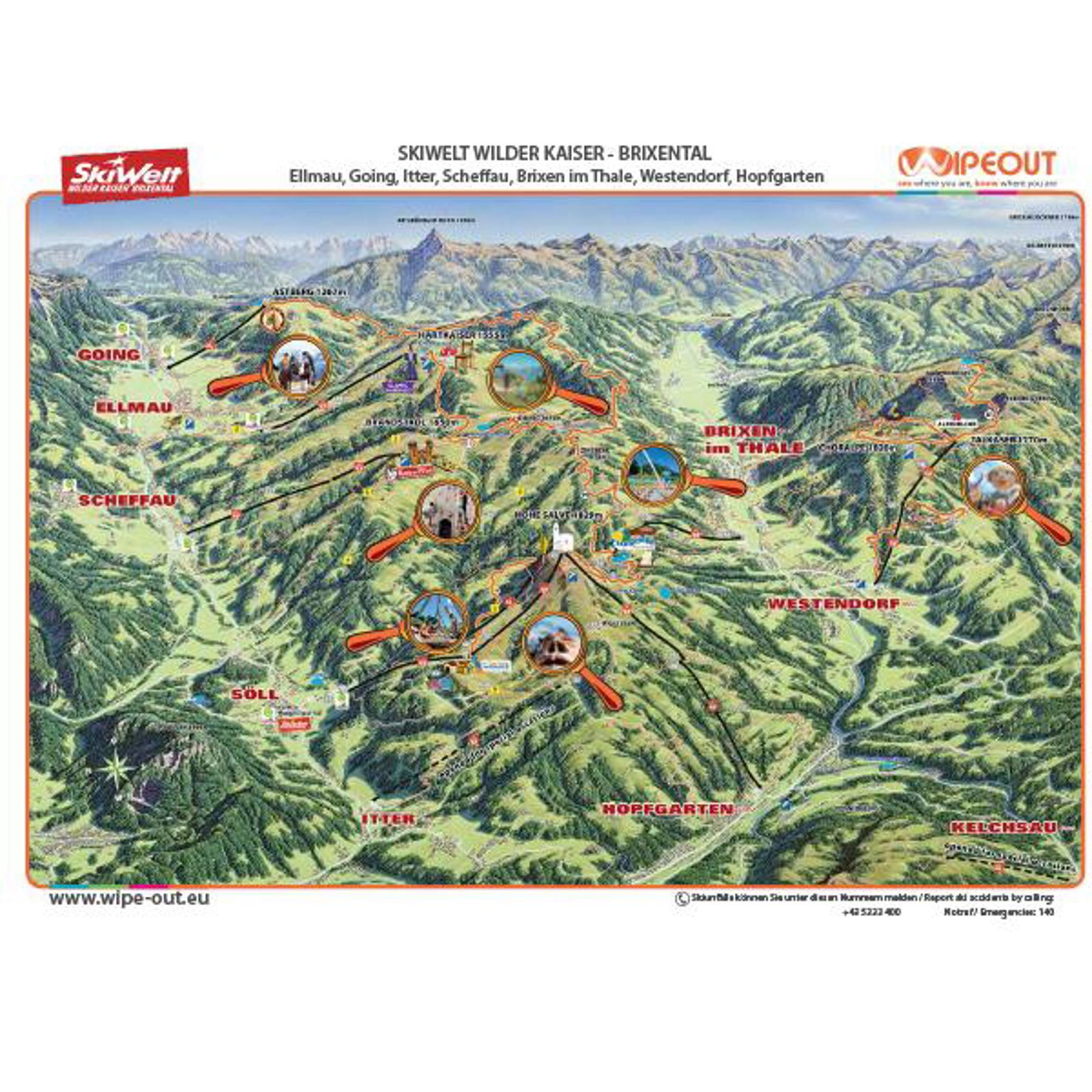 Wipeout Ski Welt Piste Map Microfibre Goggle Cloth and Resort Map