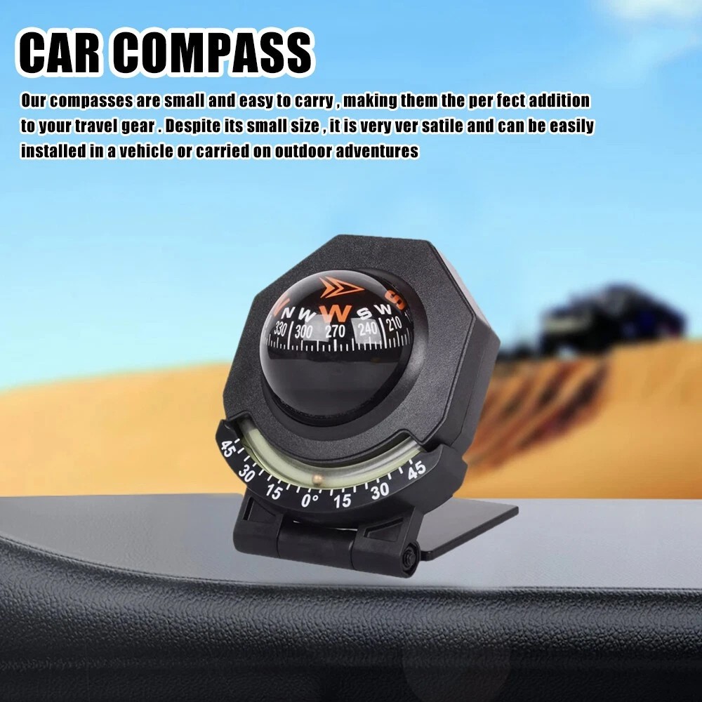Adjustable Night Car Compass, Car Dashboard Compass Ball with Slope Meter