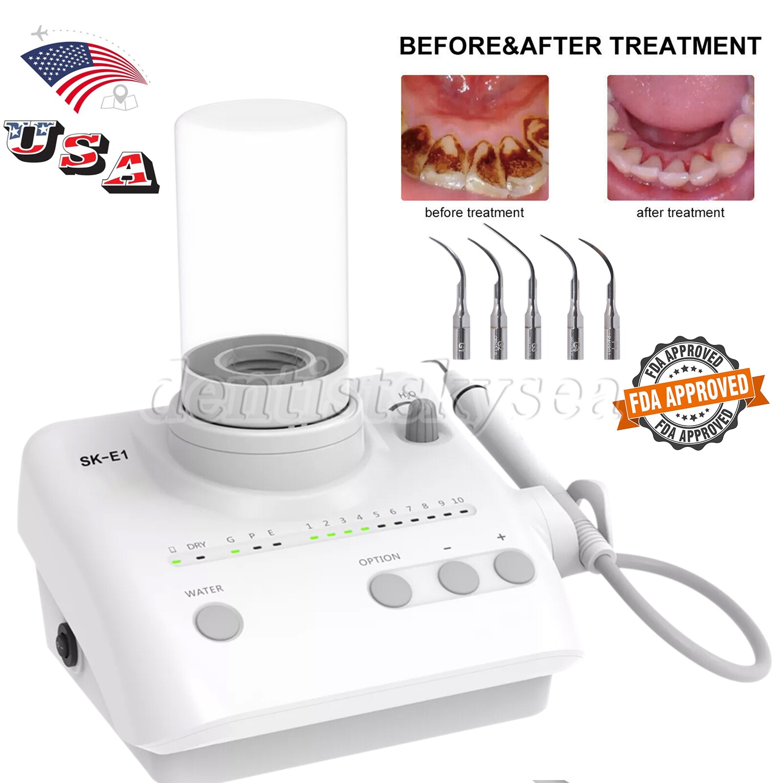 Dental Portable Ultrasonic Piezo Scaler 2*Bottles Fit EMS Cavitron Woodpecker CE