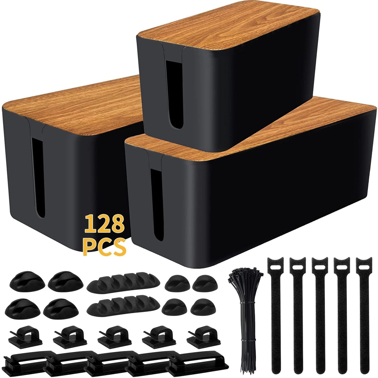 Cable Management Box 3 Pack with 125PCS Cable Management Kit for Power Strip ...
