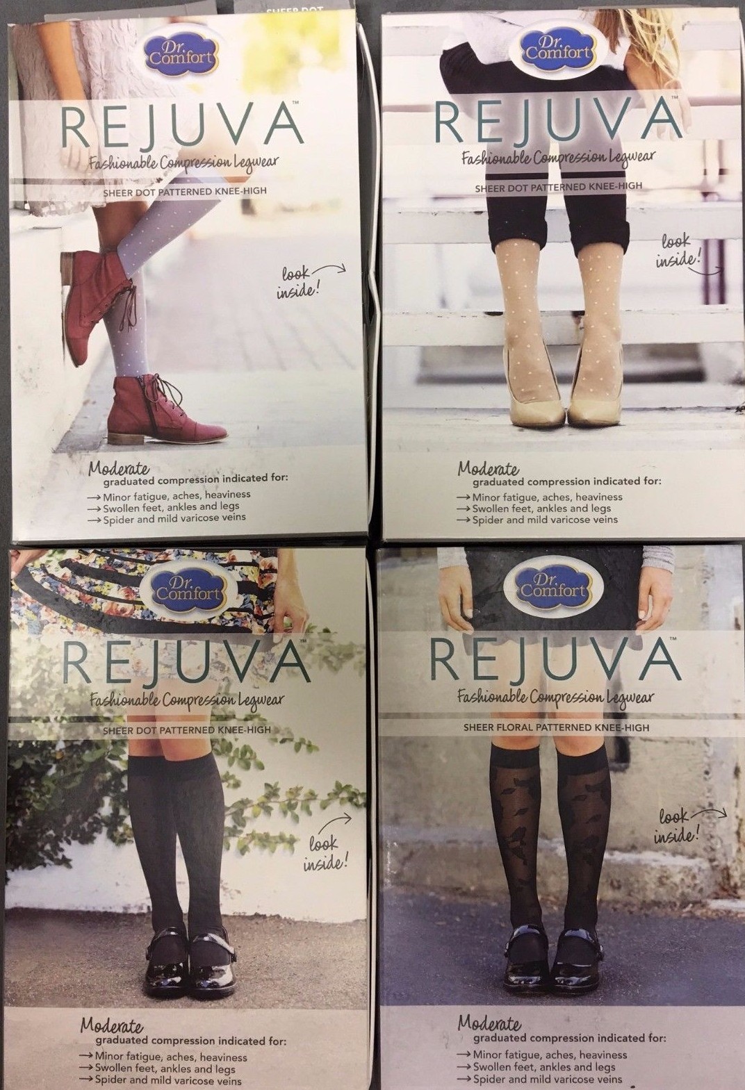 Dr. Comfort Women's Rejuva Fashion Knee High (15-20 mmHg) Sheer Floral or Dot