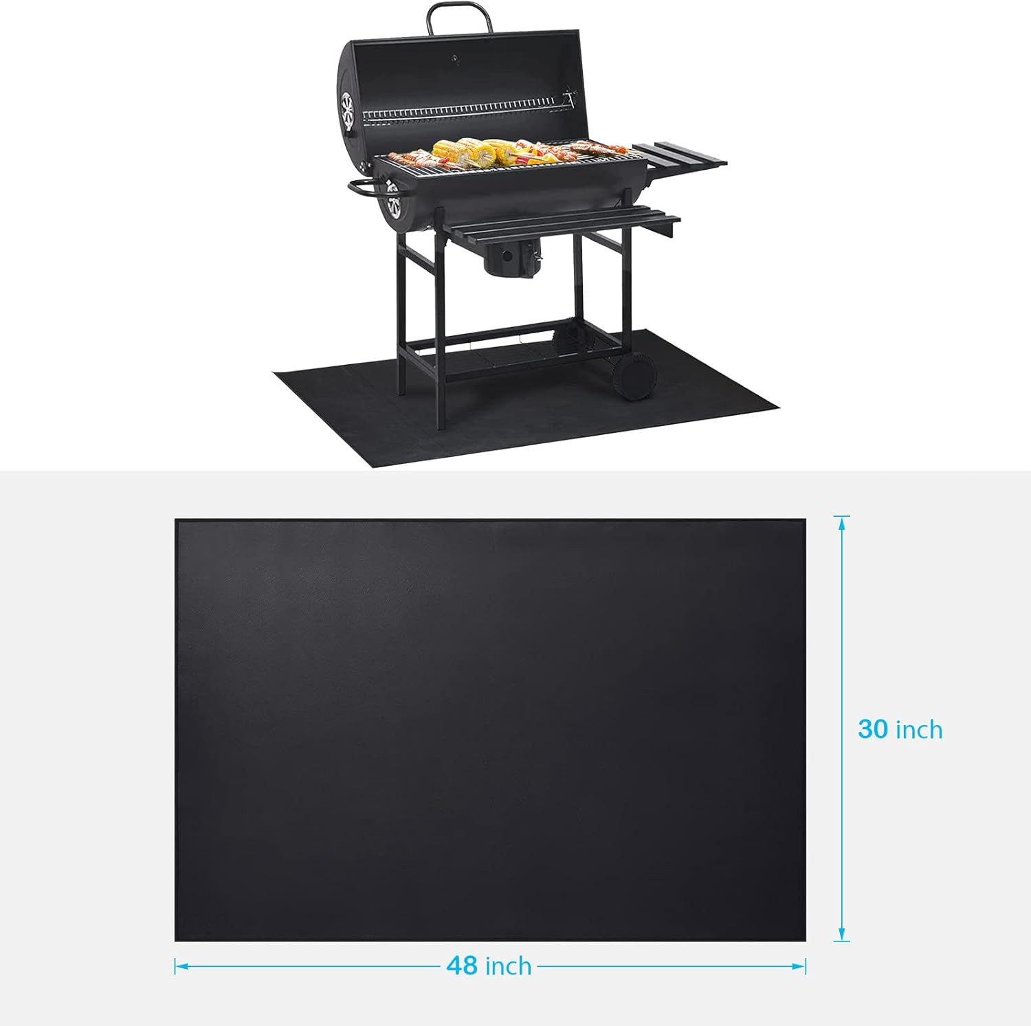 under Grill Mat 48 ×30 Inch for Outdoor Charcoal, Flat Top, Smokers, Gas Grills.
